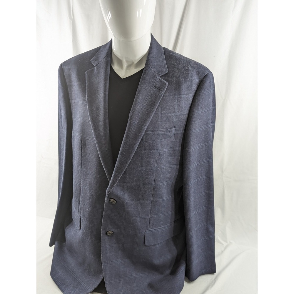 Ralph Lauren Blazer Sport Suit Jacket Coat Silk Wool 44L Navy‎ Blue Subtle Plaid
